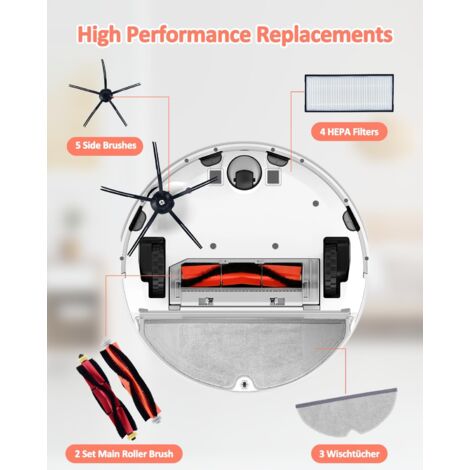robotyedek Roborock S5 Max, S6, S6 Pure,S6 Maxv Uyumlu Siyah Yedek Fırça,Hepa Filtre, Mop