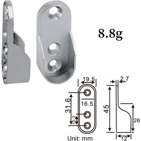 2 Schrankrohrlager Silber Kleiderstangenhalter Oval Zum Schrauben - Foto 13