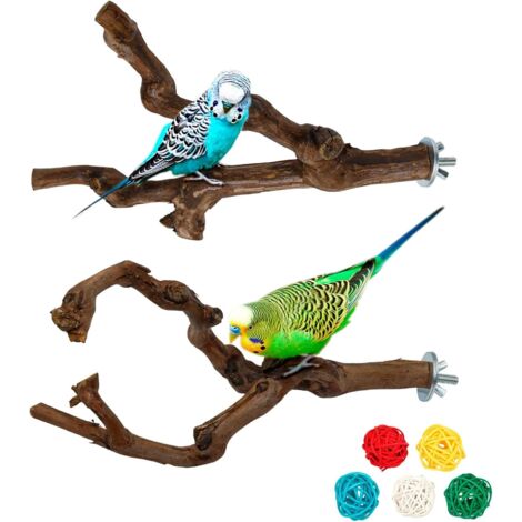 2 Stück Natur Sitzstangen Set für Vögel, Wildes Traubenholz Sitzstangen für Vogelkäfige, Vogelschleifklauen Klettern Stehend Vogelkäfig Zubehör für Wellensittich Nymphensittich Kanarienvogel (Stil 1) (1/5)