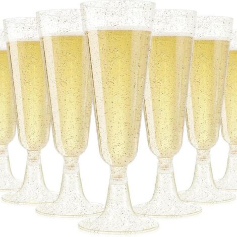 50 Premium Sektgläser mit Goldglitter, Sektgläser Mehrweg, Champagner Gläser, Cocktailgläser, 150ml Sektgläser für Hochzeiten, Partys, Abendveranstaltungen (1/5)