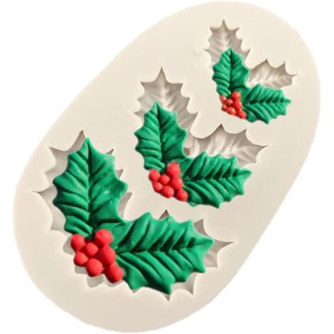Silikonform für Weihnachten, Stechpalmenblatt, Dekoration, Fondant, Kuchen, Schokolade, Süßigkeiten, Gebäck, Kekse, Backen (1/5)