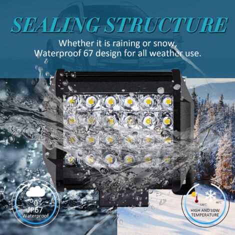 Phare de Travail LED 12V 144W 4'' - Projecteur LED Étanche IP67 pour Voiture Camion Tracteur SUV Bateau - Spot Flood Feux Antibrouillard LED 10,500lm (2 PCS)