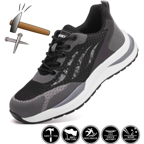 Nasogetch Arbeitsschuhe Herren Damen Sicherheitsschuhe Leicht Schutzschuhe Stahlkappenschuhe Atmungsaktiv Sportlich Mit Stahlkappe 708 Schwarz 39 245 2