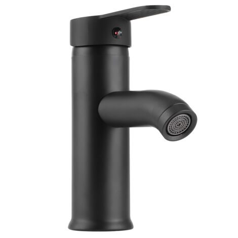 Rubinetto da Bagno Moderno Design Sottile Miscelatore Monocomando per Lavabo in Ottone Acqua Calda e Fredda Nero