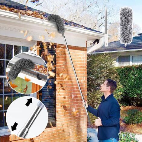 Pack Telescopic Microfiber Duster Cleaning Kit with Washable Stainless Steel Handle Removable Heads Dust Brush for Ceiling Curtain Fan Cobwebs Blinds