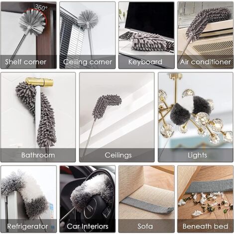 Pack Telescopic Microfiber Duster Cleaning Kit with Washable Stainless Steel Handle Removable Heads Dust Brush for Ceiling Curtain Fan Cobwebs Blinds
