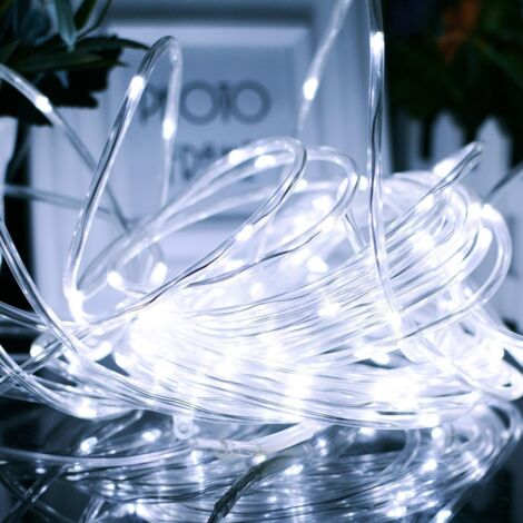 12M Solar String Lights, 100 LED Waterproof Rope Lights Outdoor Tube Rope String Lights for Christmas Garden Yard Path Fence Tree Backyard (White)