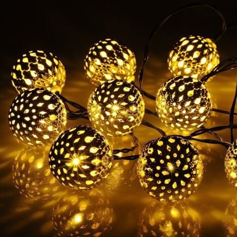 Solar String Lights Outdoor with 3M 20 LED Moroccan Balls Waterproof Decorative Lighting for Home Garden Party Festival - Warm White