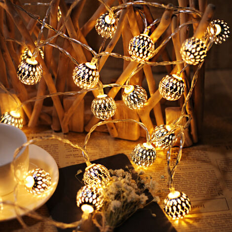 Solar String Lights Outdoor with 3M 20 LED Moroccan Balls Waterproof Decorative Lighting for Home Garden Party Festival - Warm White