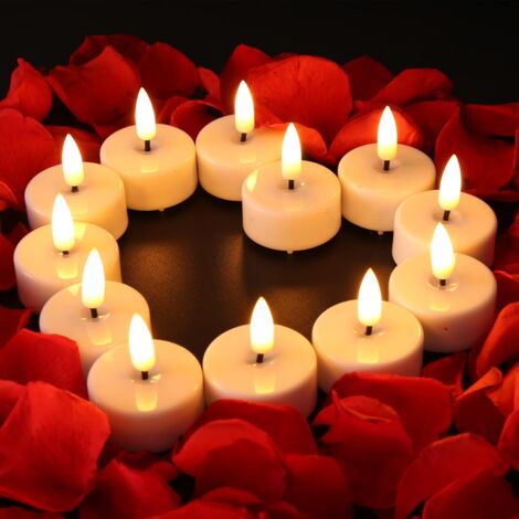 Bright Realistic LED Tealight Candles with Timer, Battery Included, Flameless Flickering Votive Candles, 12 Pack, White