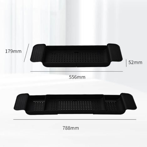 Plastic Extendable Fixed Bathtub Tray, Drainage Design, Black Bathroom Bathtub Table