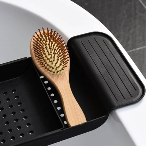 Plastic Extendable Fixed Bathtub Tray, Drainage Design, Black Bathroom Bathtub Table