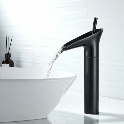 Black Bathroom Faucet, Waterfall Faucet Black Retro Single Lever Basin Mixer Tap Sink Faucet, Brass Countertop High Bathroom Faucet Hand Wash Faucet Sink Basin Faucet