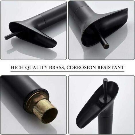 Black Bathroom Faucet, Waterfall Faucet Black Retro Single Lever Basin Mixer Tap Sink Faucet, Brass Countertop High Bathroom Faucet Hand Wash Faucet Sink Basin Faucet