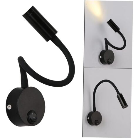 Simple modern LED wall light with switch, bedside indoor lighting, warm white light, creative, rotating wall light, round reading lamp (color : black)