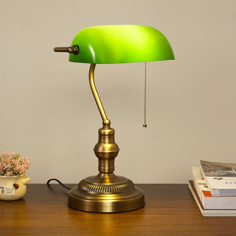 Pull Chain Bank Lamp Green Glass Banker Desk Lamp Traditional