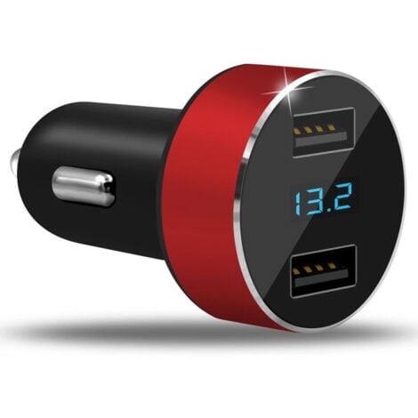 Dual Ports 3.1A Car Charger Adapter 12V 25V USB Cigarette Lighter Socket Digital LED Voltmeter for Cell Phone Tablet Camera and More Chargers Red