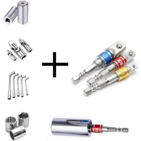 Impact Driver Adapter Set - 1/4" Auf 1/2" & 3/8", Schlagfester Stahl, Mit Sicherungskugel