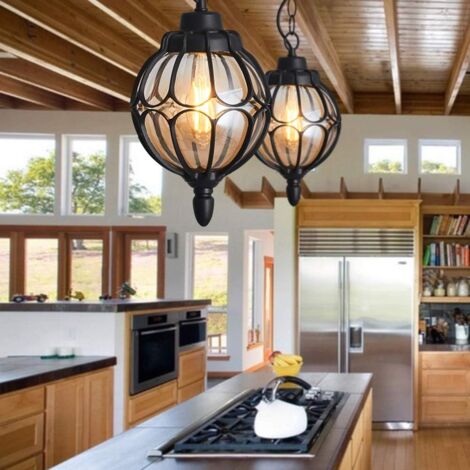 Outdoor Pendant Light, Waterproof Hanging Ceiling Light with Glass Globe, Postmodern Lamping for Restaurant, Bar, Kitchen, Porch, Outdoor, Entrance (Black)