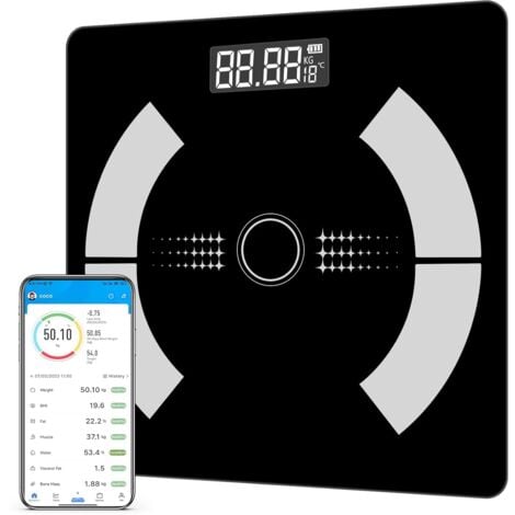 Bathroom scale, Body scale, Connected Body Scale, Impedance Meter, Impedance Meter Scale with 12 Body Data (BMI/Body Fat/Bone Mass/BMR/Muscle/Water)