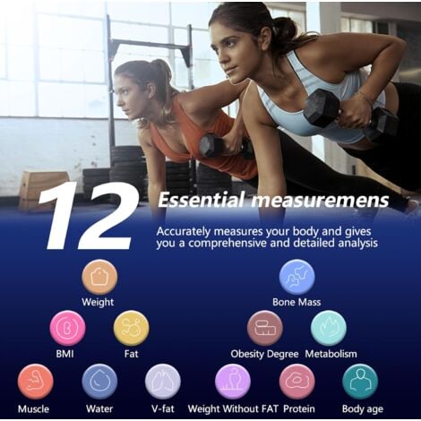 Bathroom scale, Body scale, Connected Body Scale, Impedance Meter, Impedance Meter Scale with 12 Body Data (BMI/Body Fat/Bone Mass/BMR/Muscle/Water)
