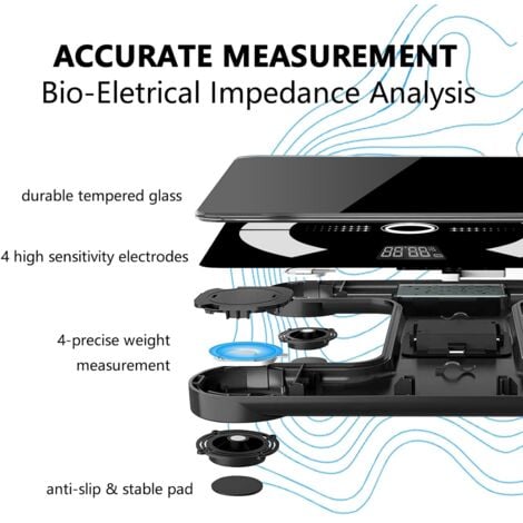 Bathroom scale, Body scale, Connected Body Scale, Impedance Meter, Impedance Meter Scale with 12 Body Data (BMI/Body Fat/Bone Mass/BMR/Muscle/Water)