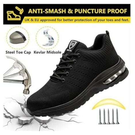 Safety Shoe and Boot Accessory-Safety Shoes Men Women Lightweight Breathable Safety Sneakers Comfortable Work Shoes with Steel Toe Cap Black Size 43