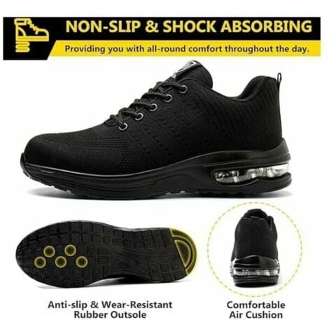 Safety Shoe and Boot Accessory-Safety Shoes Men Women Lightweight Breathable Safety Sneakers Comfortable Work Shoes with Steel Toe Cap Black Size 43