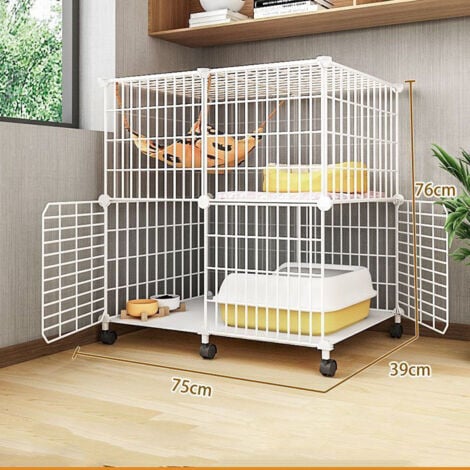 Indoor Cat Cage Large Cat Enclosure DIY Cat Cage Small Animal Playpen Cat Cages with Universal Wheel - Great Exercise Place Ideal for 1-3 Cats (75x39x76cm)