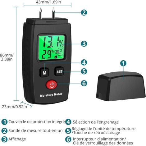 Moisture Tester, Pin Moisture Detector with 3 Modes, LCD Display with Green Backlight, Mold Detector for Wood and Building Materials.