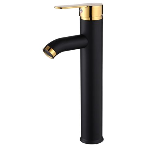 Sumerain Waschtischarmatur Schwarz-gold – 20,3 Cm Breit, Wasserfall-Auslauf, 2 Griffe, Für 3-Loch Montage