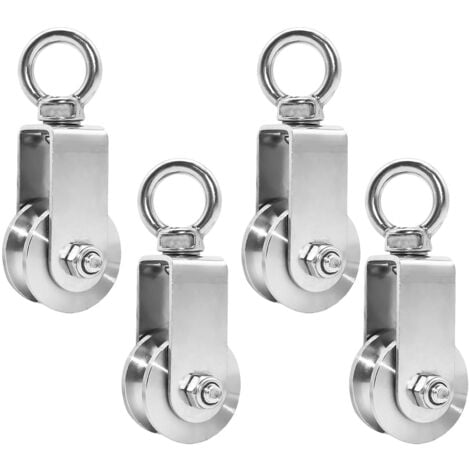 4x Umlenkrolle M15 Mit Karabinern - Edelstahl 35kg Tragkraft Für Seile