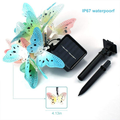 Schmetterling Solar LED Lichterkette für draußen, wasserdicht, Akku, 4 Meter, 12 LED, 2 Modi, dekorativ für Garten, Terrasse, Haus, Weihnachten, Ostern, Party, Terrasse, Balkon, An/Aus, Automatisch