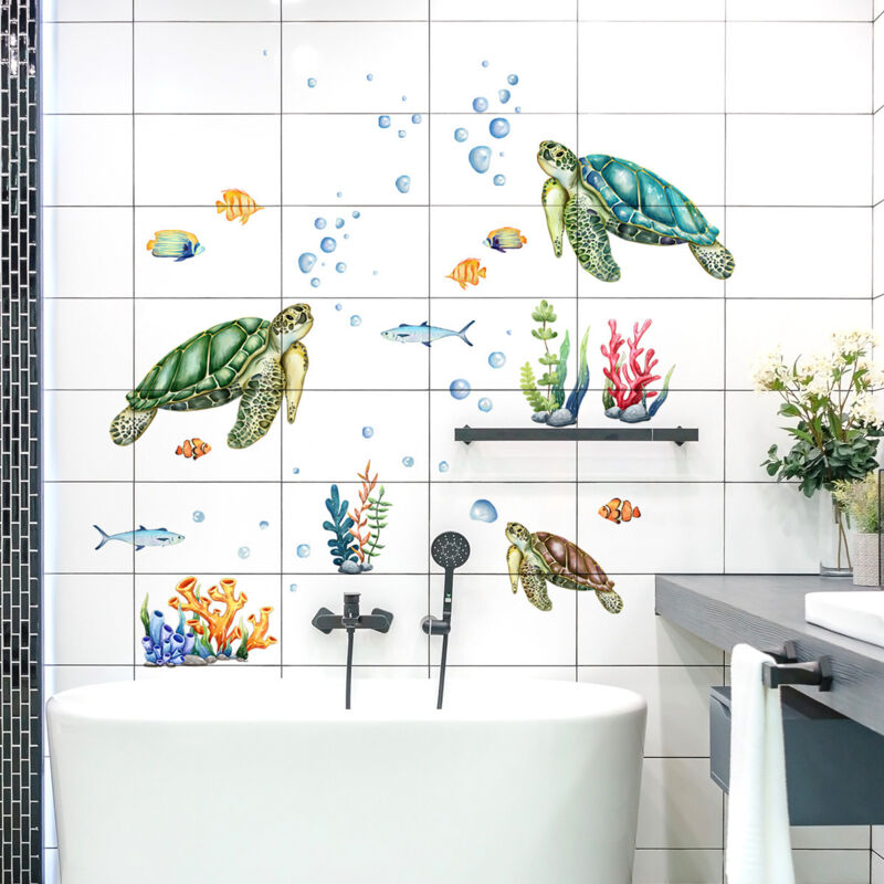 Pool Party Decorations Sea Turtle Wall Decals For Kids Room Decor Bundle Under The Sea Decoration Wall Stickers, Underwater Ocean Tortoise Beach Art For For Boys Girls Bathroom Bedroom Playroom Under The-219712