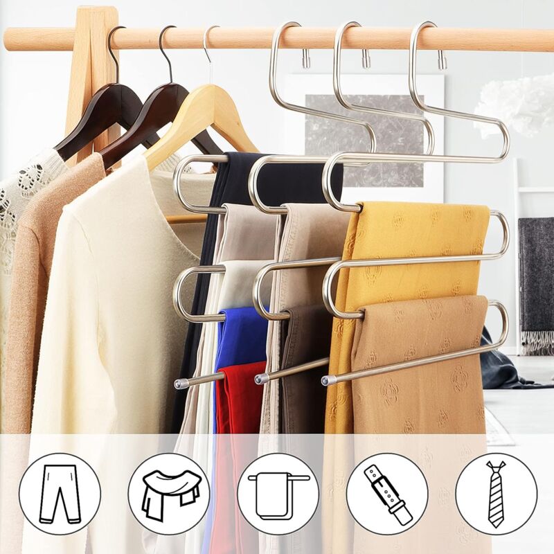 6-Pack Stainless Steel Pants Hangers – Space-Saving, 2-Layer Design, Holds 12 Pants, Perfect For Closet Organization - View #9