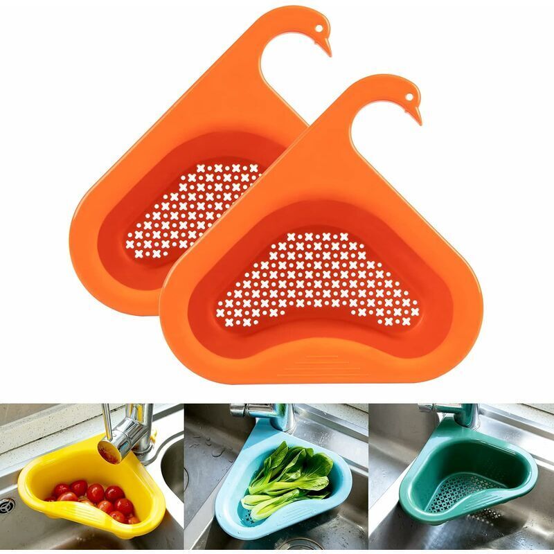 2 Pc - Kitchen Sink Drain Basket Swan Drain Rack - Multi-Functional Hanging Filtering Triangular Drain Shelf, Corner Kitchen Sink Strainer Basket Easy To Disassemble Fits All Sinks
