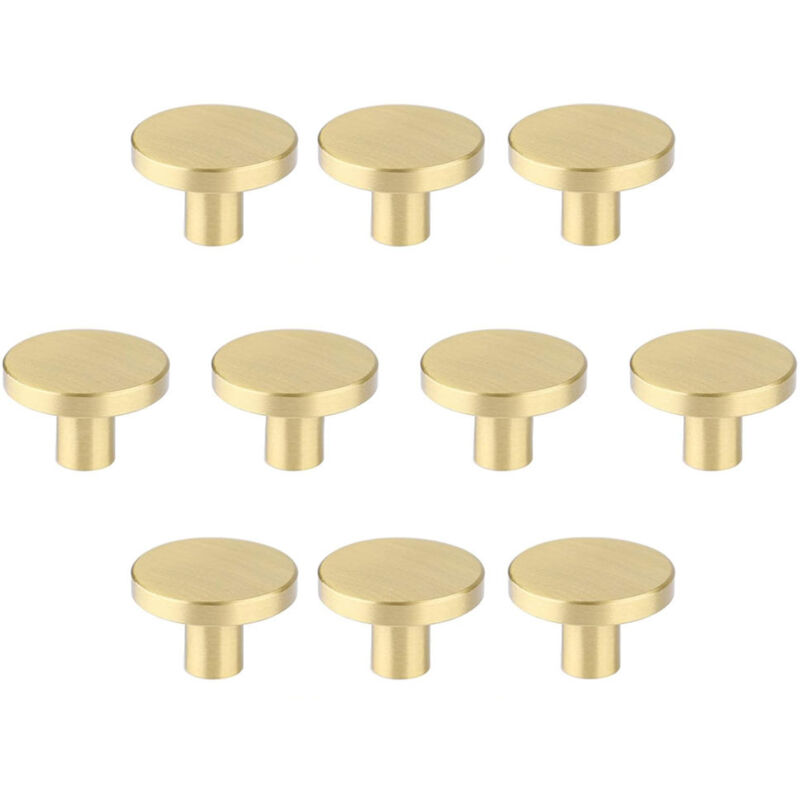 Brushed Brass Furniture Knobs, Gold Dresser Drawer Knobs for Cupboards,  Hallways, Bathrooms and Kitchens, Pack of 10 (30mm Mushroom)