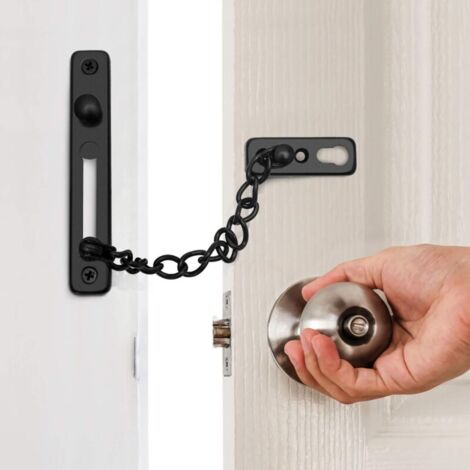 Security Chain for Narrow Door Anti-Theft Spring Door Limiter with Screws for Interior Door, Stainless Steel, Matte Black Finish