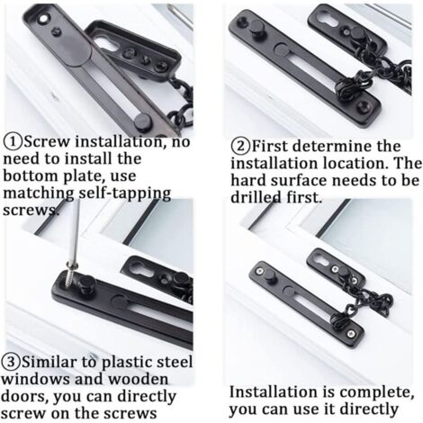 Security Chain for Narrow Door Anti-Theft Spring Door Limiter with Screws for Interior Door, Stainless Steel, Matte Black Finish