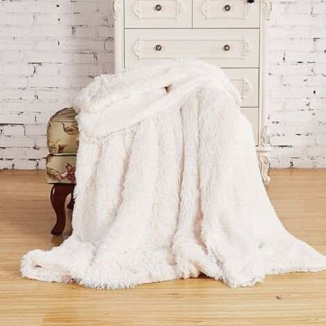 White, 160x200cm) Plaid Wool Blanket Super Soft Microfiber Faux