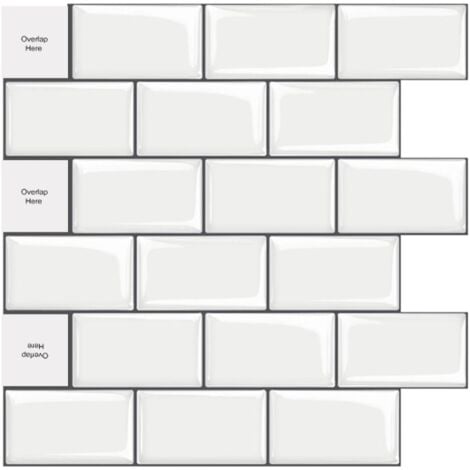 Hode Stick-on Tiles For Kitchen/bathroom, White, 3D Self-adhesive Wall