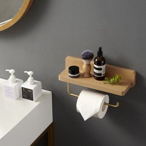 1020 CM Double Toilet Paper Holder Solid Wood Beech Toilet Paper Holder Wall Mounted Self Adhesive