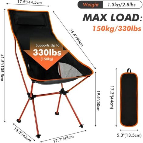 Folding Camping Chairs, Lightweight and Portable with Carry Bag for Outdoor, Fishing, Hiking, Beach, Picnics (Orange)