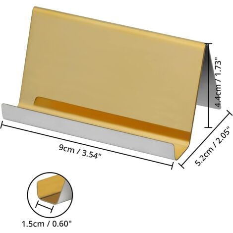 Set of 2 Stainless Steel Metal Business Card Holder - Up to 30 Cards - Gold Business Card Display - Business Card Storage for Desk, Name Card Holder or Counters