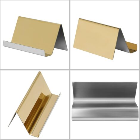 Set of 2 Stainless Steel Metal Business Card Holder - Up to 30 Cards - Gold Business Card Display - Business Card Storage for Desk, Name Card Holder or Counters