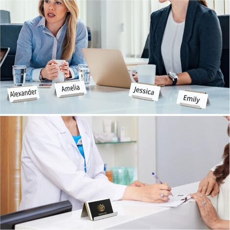 Set of 2 Stainless Steel Metal Business Card Holder - Up to 30 Cards - Gold Business Card Display - Business Card Storage for Desk, Name Card Holder or Counters