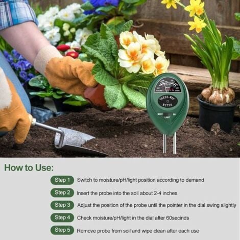 3 in 1 Soil Tester, Soil PH Tester, Soil Moisture Meter, Soil Light Intensity Tester, 3 in 1 Soil Tester for Garden and Agriculture (No Battery Required)