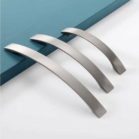 Lot of 10 kitchen furniture handles – chrome – brushed nickel door handles, stainless steel, spacing of kitchen handles 96 mm