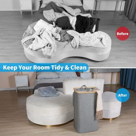 110 liter laundry basket with mesh bag and lid (gray), bamboo handle, XXL foldable laundry basket