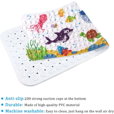 Non-Slip Bath Mat, 100 x 40 cm Non-Slip Bath Mat, with 200 Suction Cups PVC Material, Shower Mat with Cartoon Marine Animals for Kids and Baby The Whale